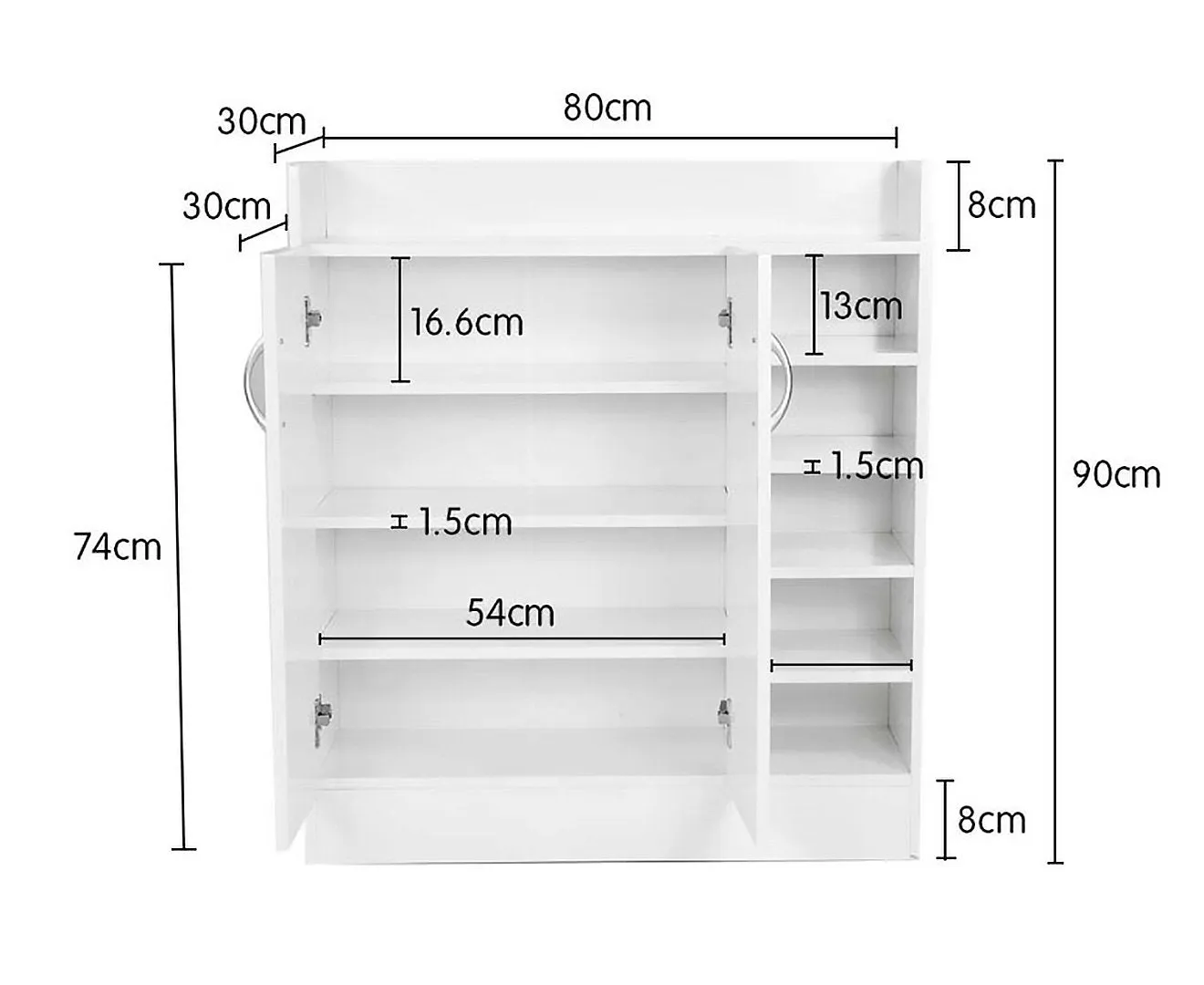 21 Pairs Shoe Cabinet Rack Storage Organiser Shelf 2 Doors Cupboard White