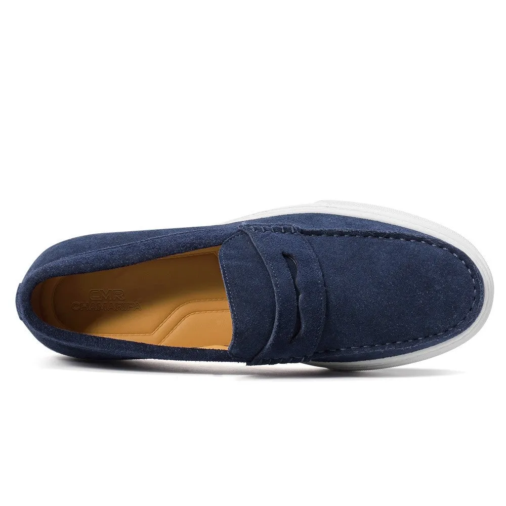 6 CM/2.36 Inches CMR CHAMARIPA Men's Blue Suede Slip-On Height Increasing Shoes