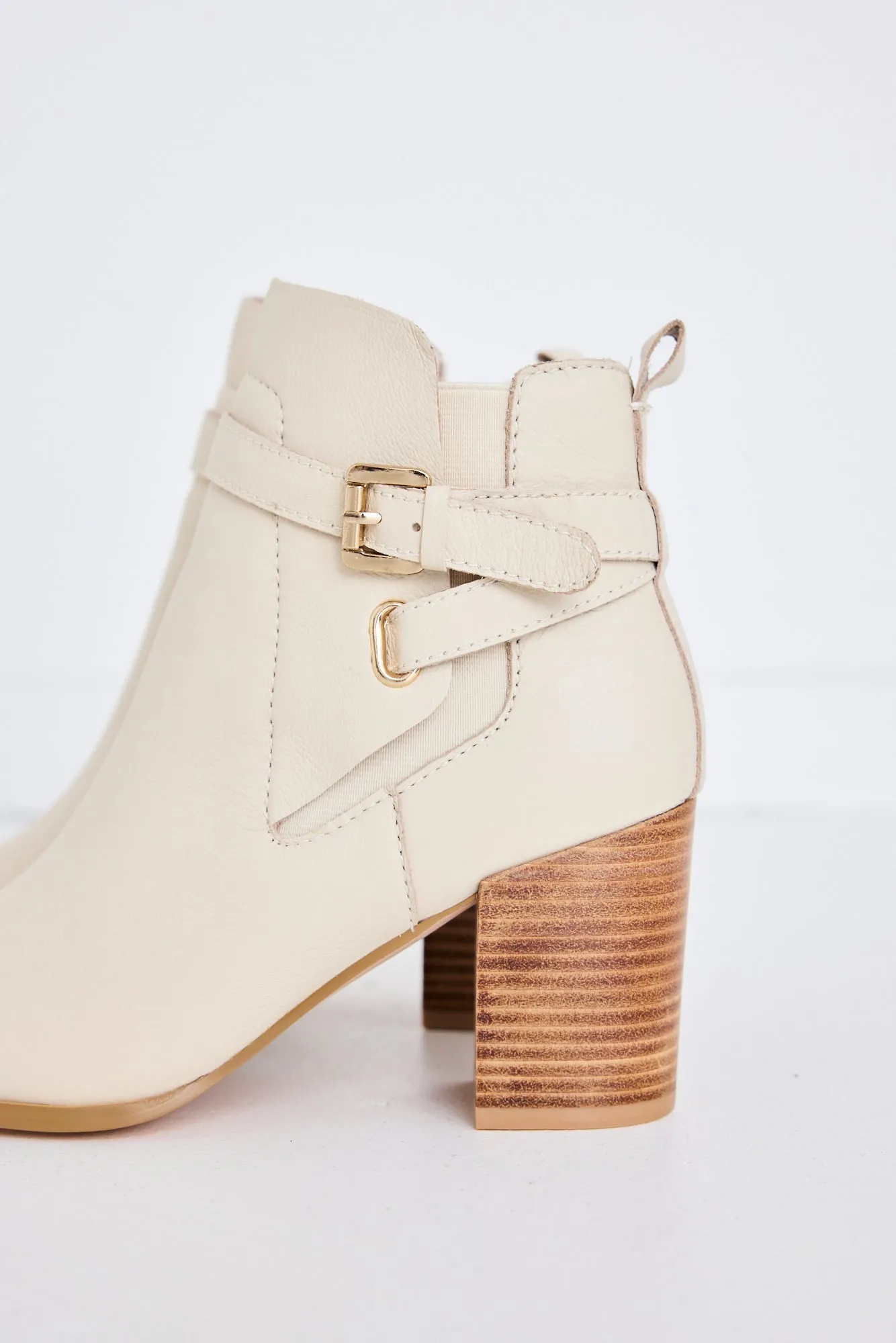 Adelaide Cream Buckle Ankle Mid Heel Boot