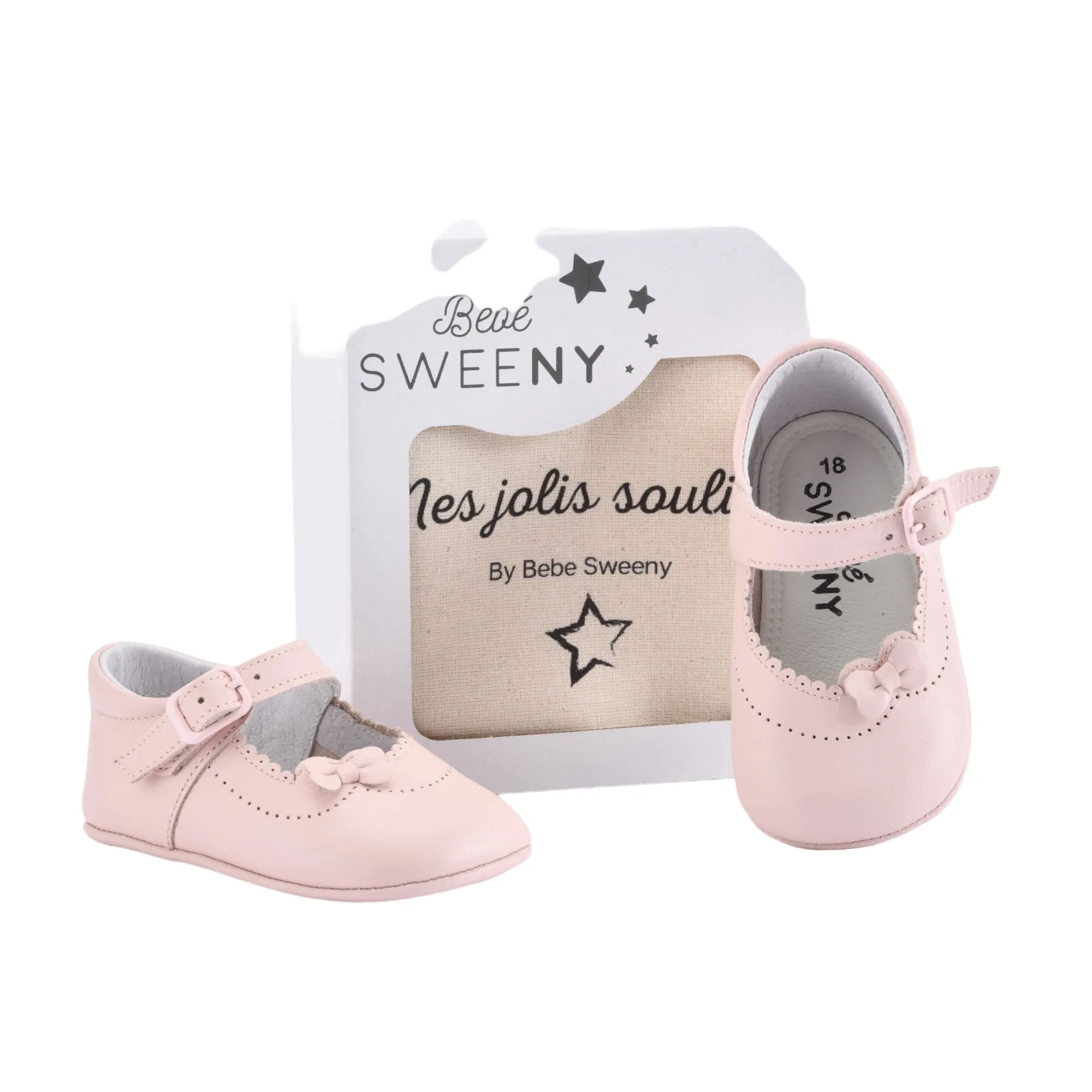 Baby Girls Pink Leather Pre-walker Shoes With Bow