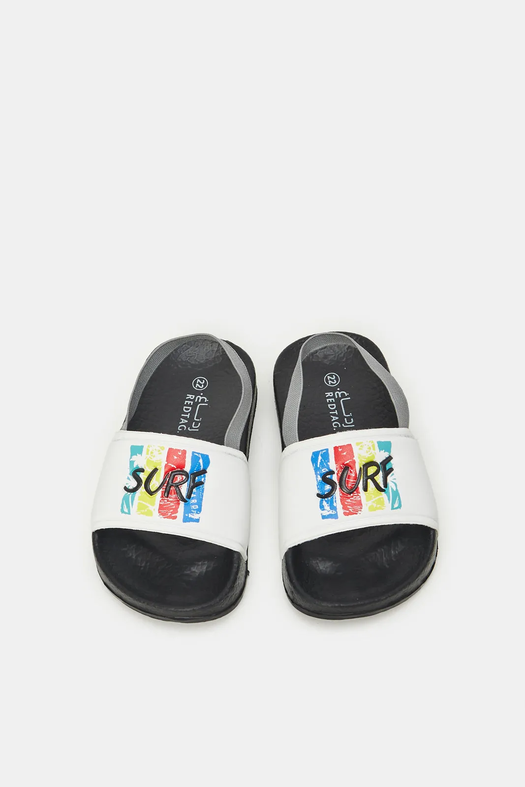 Boys White Slogan Printed Slide