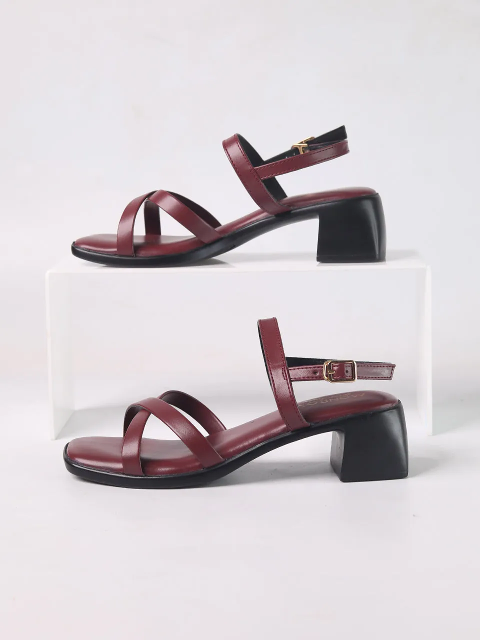 Clara Maroon Block Heels