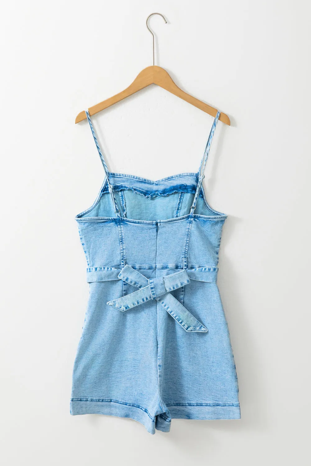 Denim Spaghetti Straps Belted Romper