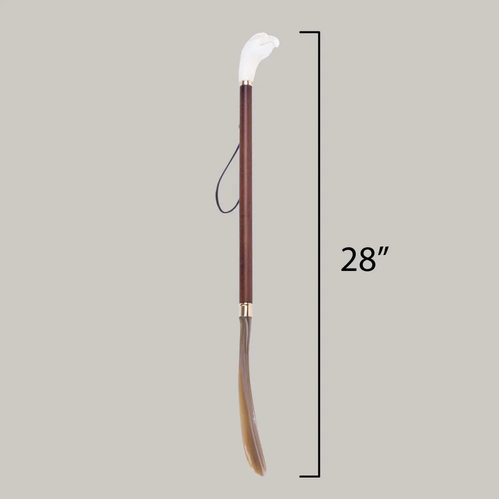 FootFitter Deluxe 28" Long Shoe Horn with Ivory Style Eagle Handle