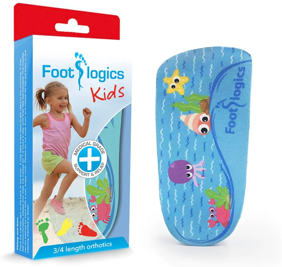 Footlogics Fun Kids Orthotic Shoe Insoles with Arch Support for Children’s Heel Pain