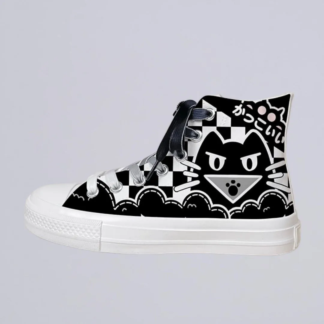 Halloween Edition Scary Neko Cat High Top Canvas Shoes - Unisex