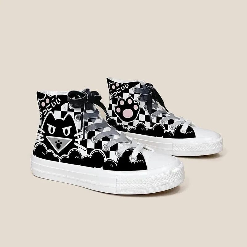 Halloween Edition Scary Neko Cat High Top Canvas Shoes - Unisex