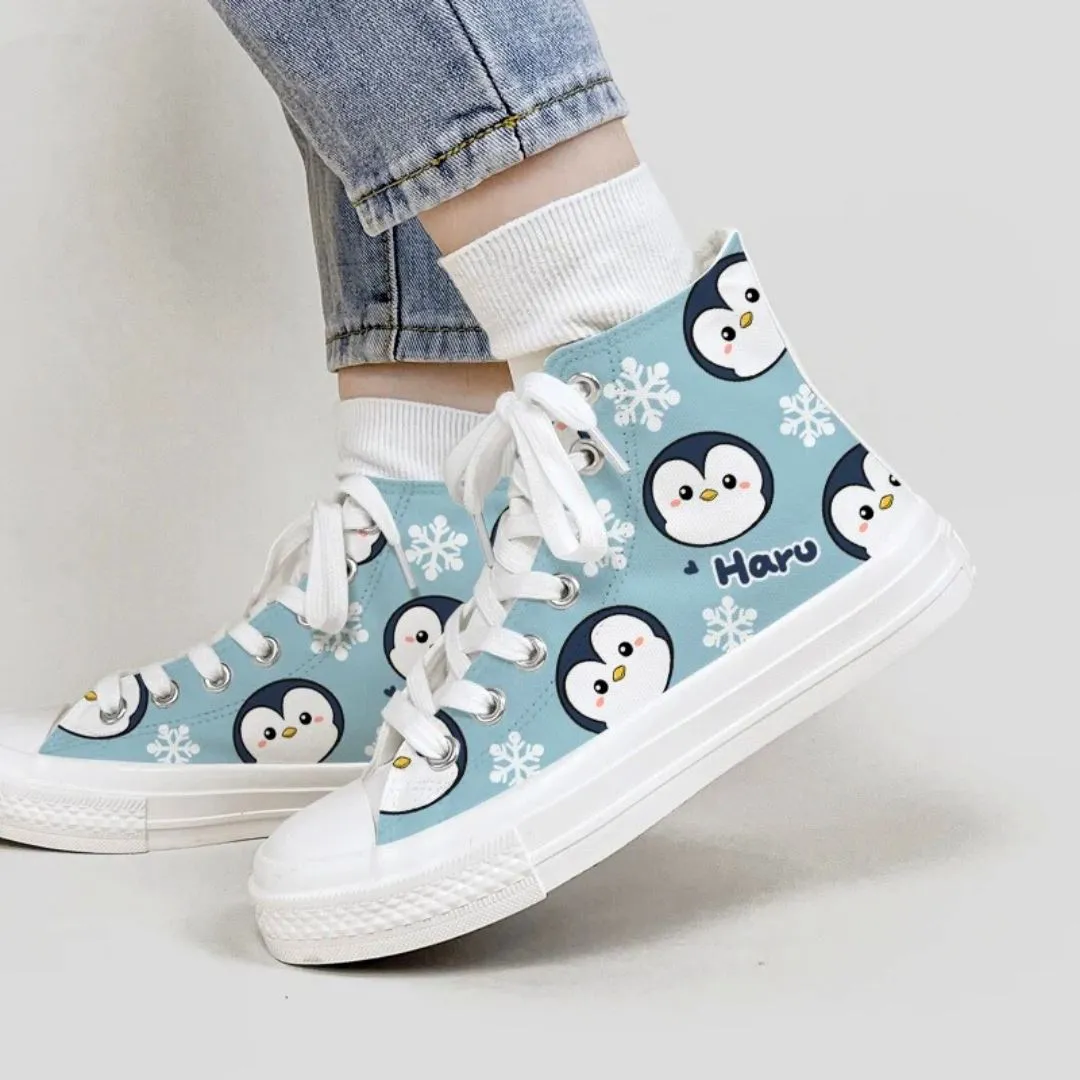 Haru the Penguin High Top Canvas Shoes - Unisex