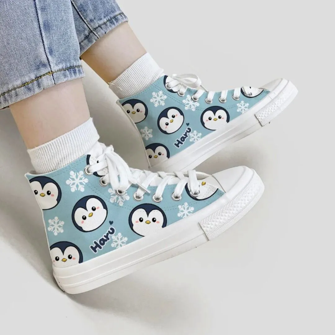 Haru the Penguin High Top Canvas Shoes - Unisex