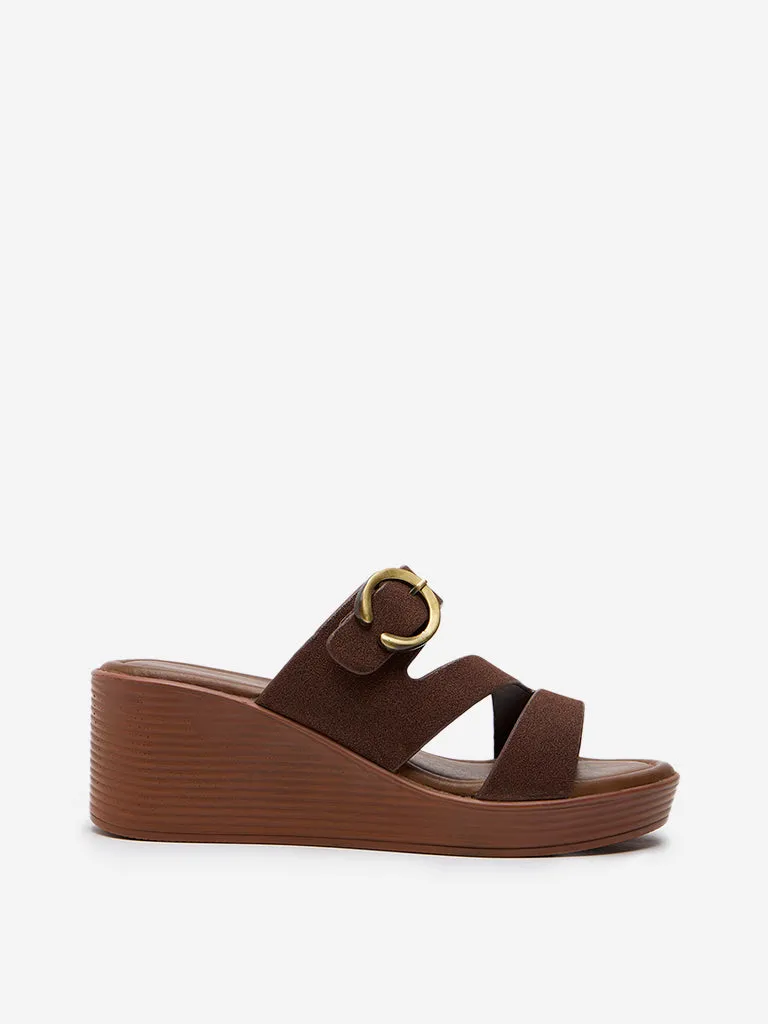 LUNA BLU Brown Multi-Strap Wedge Sandals