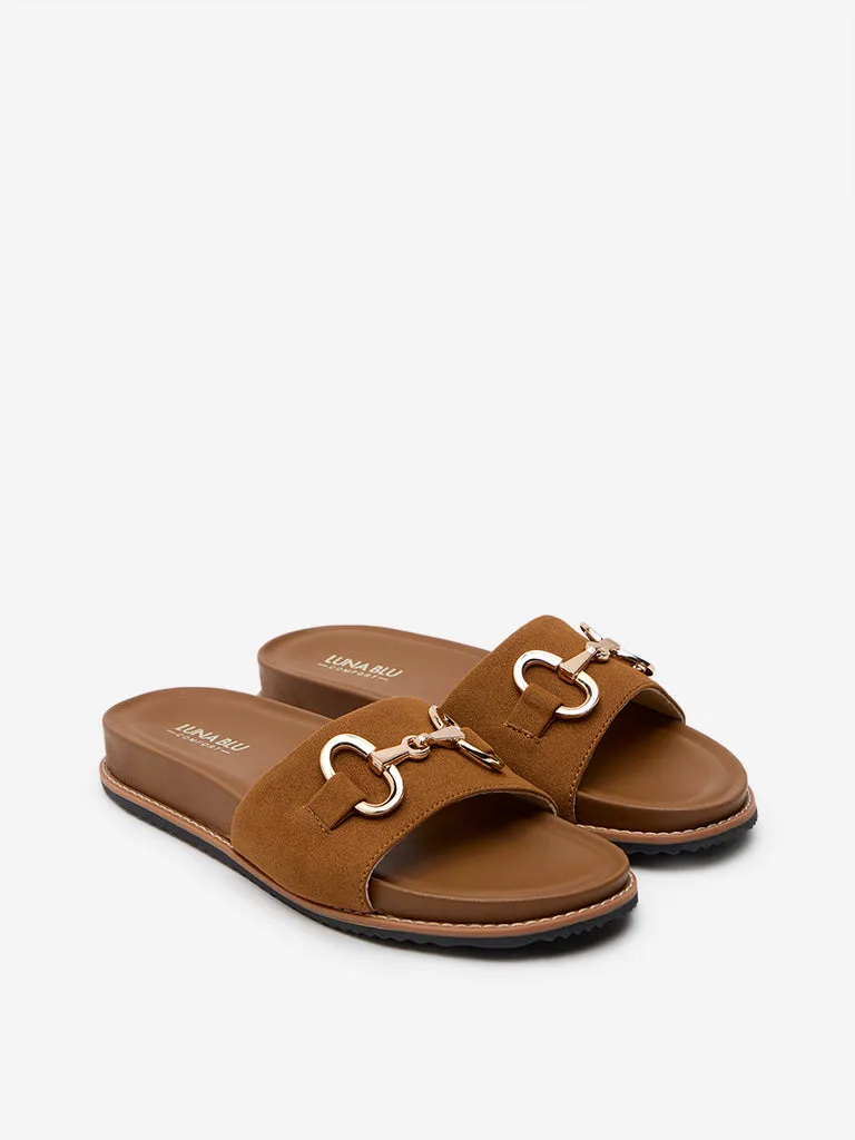 LUNA BLU Tan Saddle-Trim Comfort Slides