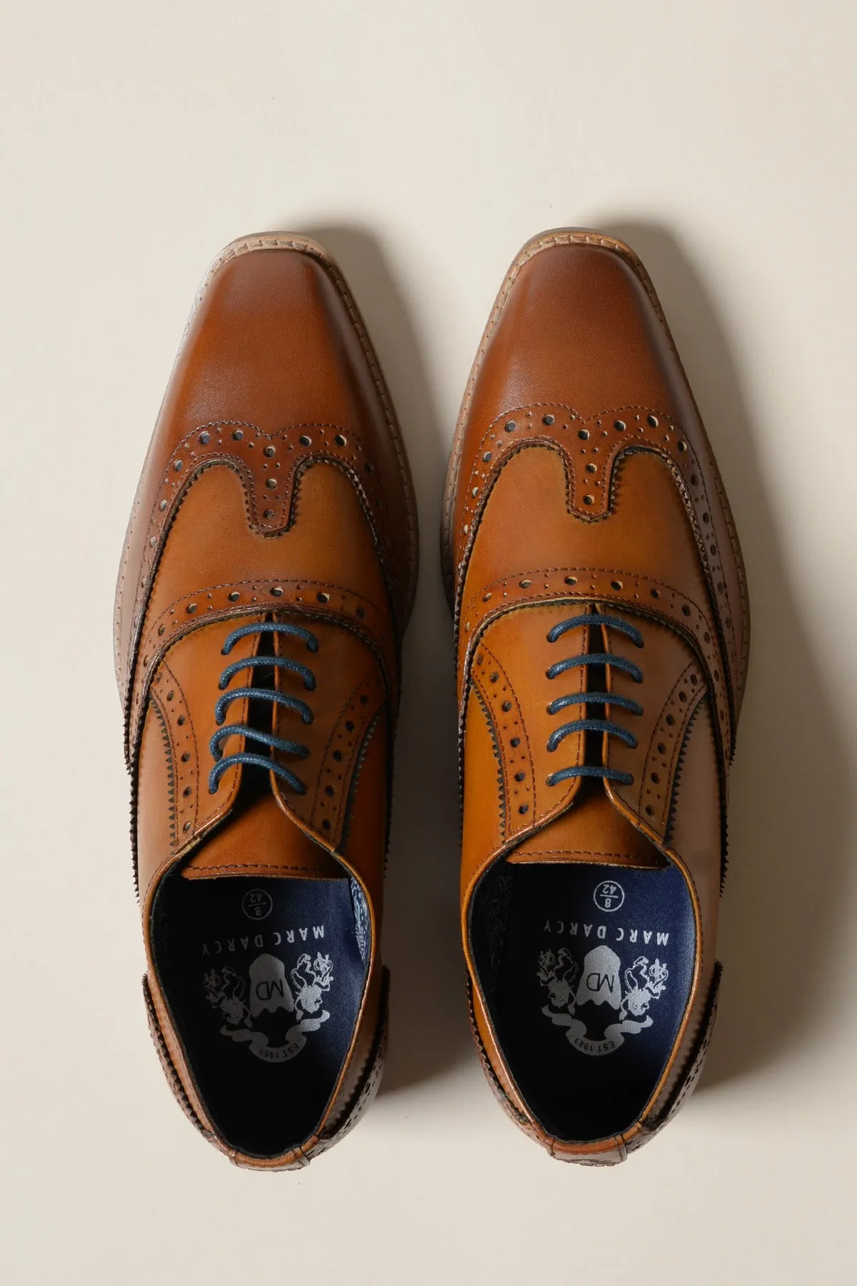 MARCO - Tan Navy Leather Wingtip Oxford Shoe