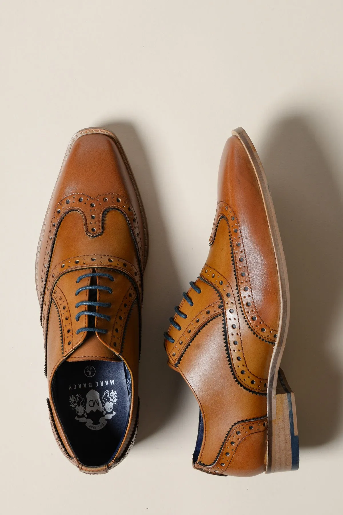 MARCO - Tan Navy Leather Wingtip Oxford Shoe