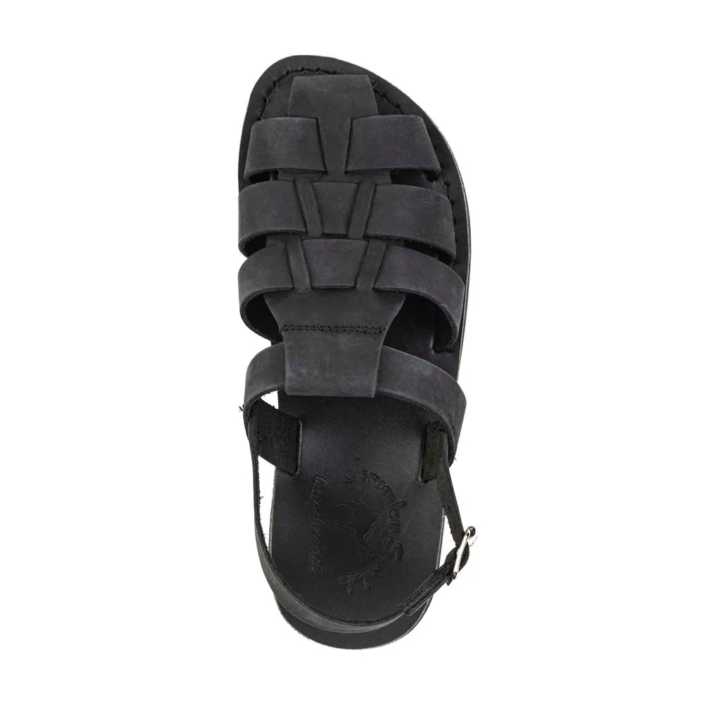 Michael - Slingback Leather Fisherman Sandal | Black Nubuck