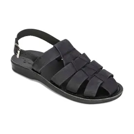 Michael - Slingback Leather Fisherman Sandal | Black Nubuck