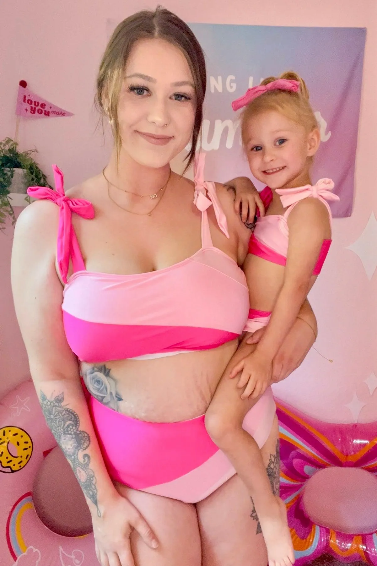 Mom & Me - Pink Colorblock Bikini