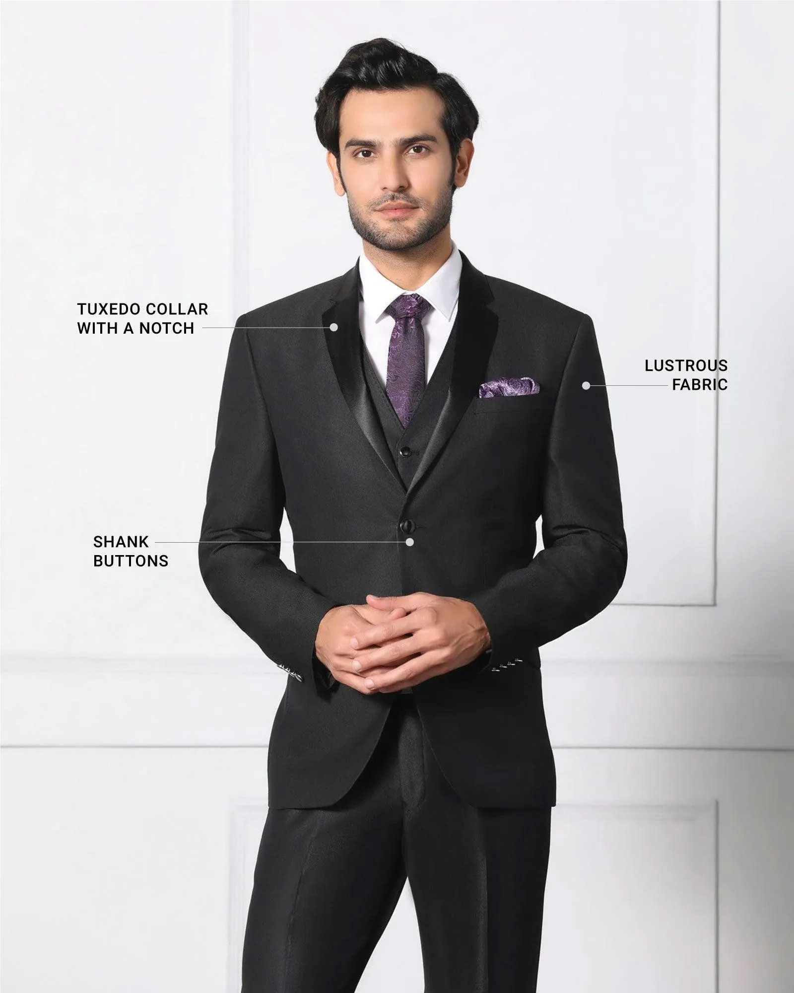 Must Haves Three Piece Black Solid Formal Suit - Jaydon