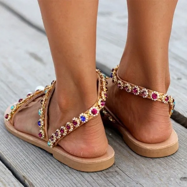 Purpdrank - Gold Casual Patchwork Rhinestone Round Comfortable Shoes