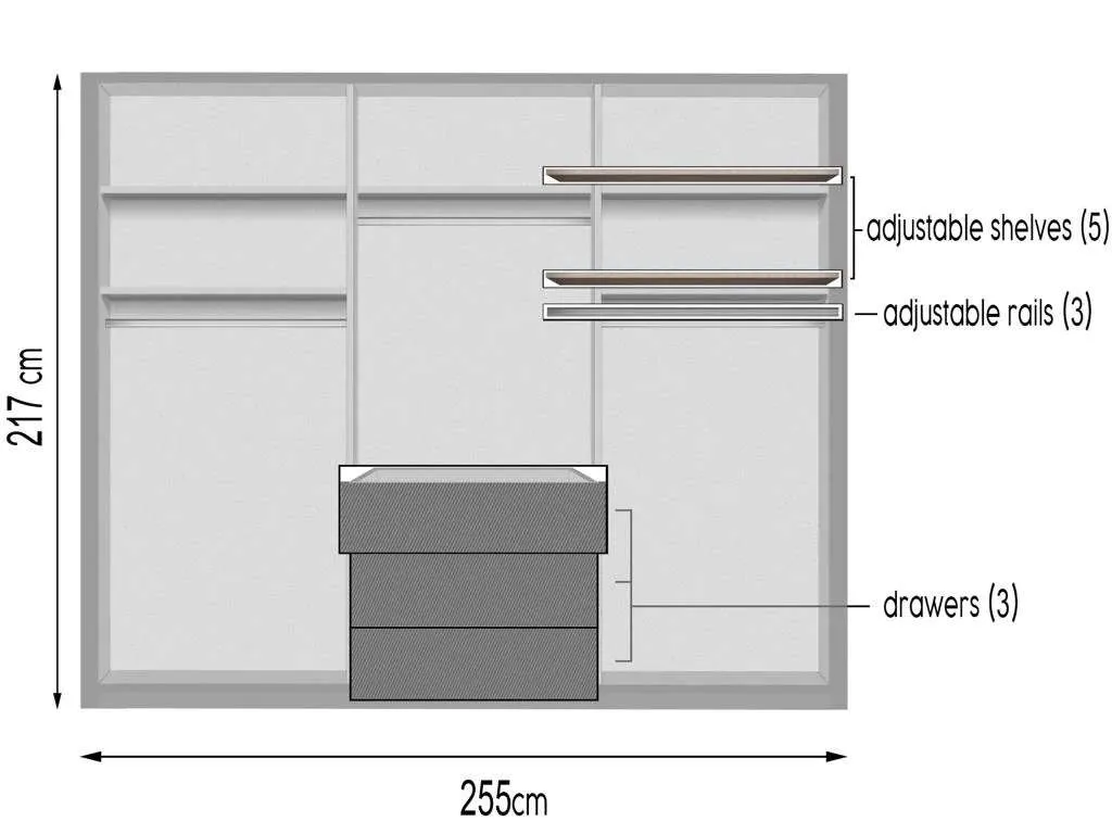 Singapore 255cm Hinged Door Wardrobe White