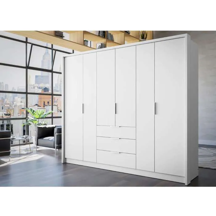 Singapore 255cm Hinged Door Wardrobe White