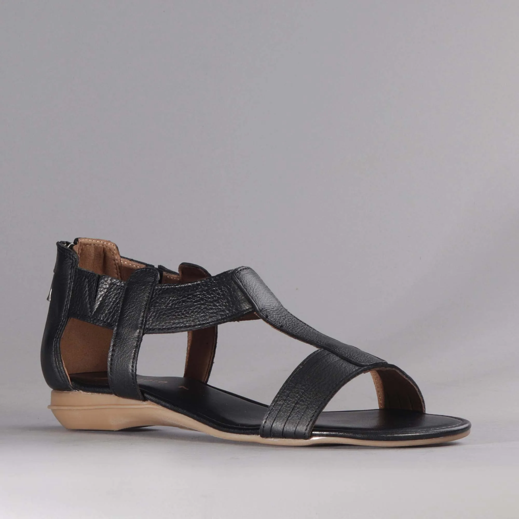 T-Bar Flat Sandal in Black - 12563