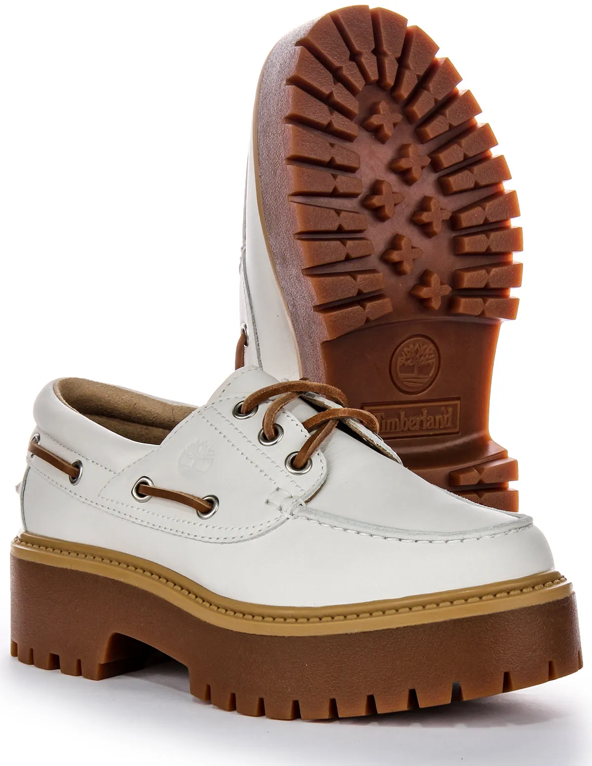 Timberland Stone Street Boat Shoes In White For Women