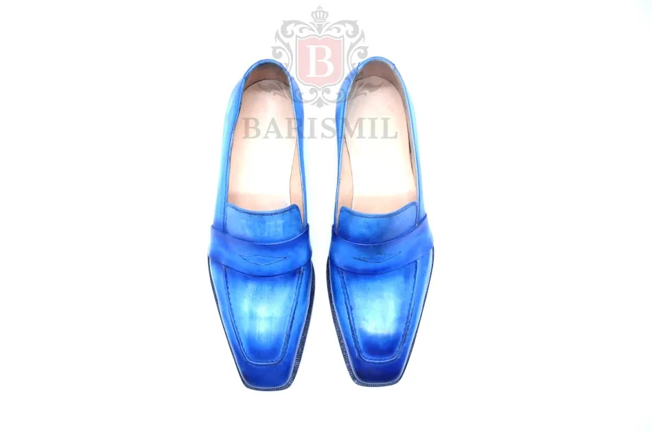 Venice - Blue Patina Leather Penny Loafers