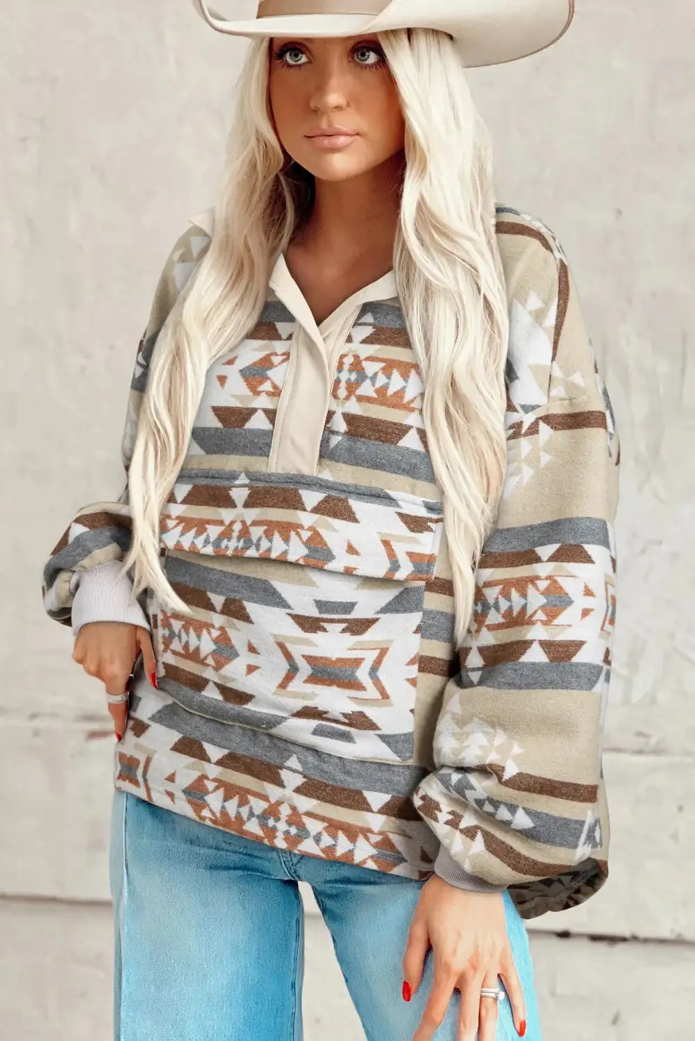 Vibrant Apricot Aztec Print Sweatshirt