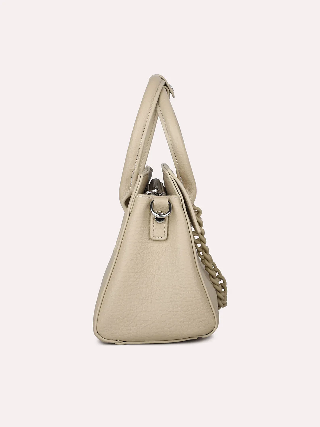 Women Beige Solid Handheld Bag with Detachable Strap and Chain Detailing