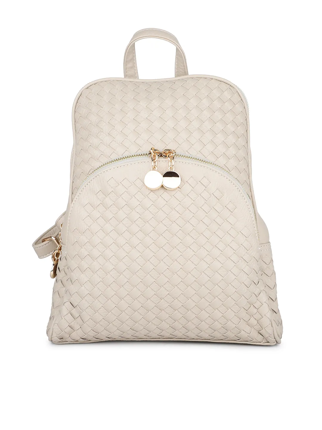 Women Beige Textured Backpack Cum Handbag