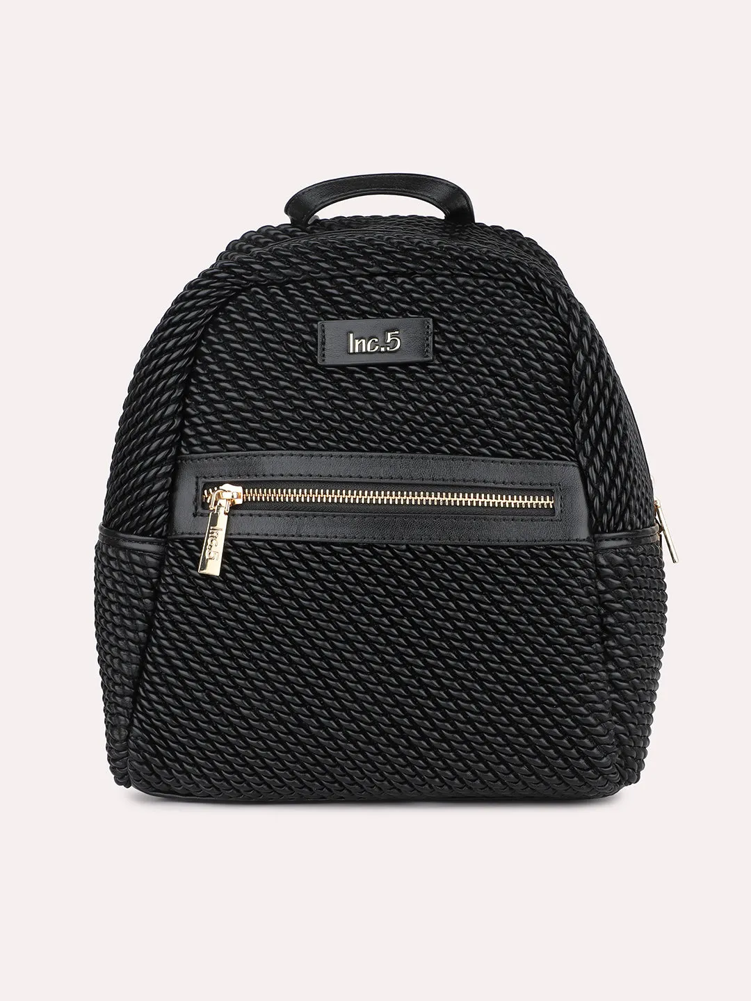 Women Black Textured Mini Backpack With Quilted Detailing