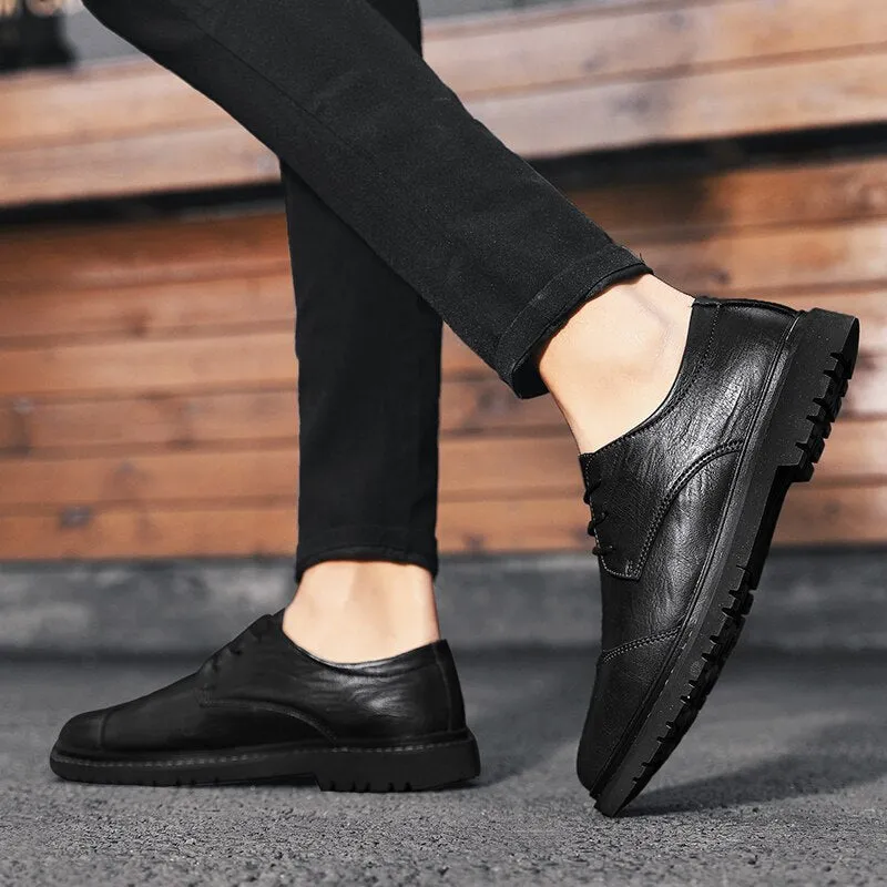 xiangtuibao Men's Split Leather Flat Shoes Comfortable Casual Shoes Footwear Formal Business Shoes Lace-up Breathable Oxford Shoes