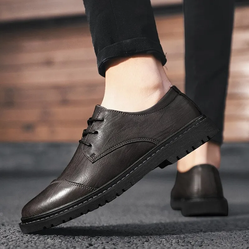 xiangtuibao Men's Split Leather Flat Shoes Comfortable Casual Shoes Footwear Formal Business Shoes Lace-up Breathable Oxford Shoes