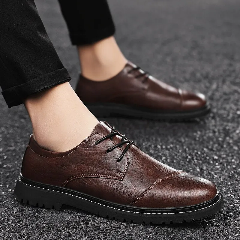 xiangtuibao Men's Split Leather Flat Shoes Comfortable Casual Shoes Footwear Formal Business Shoes Lace-up Breathable Oxford Shoes