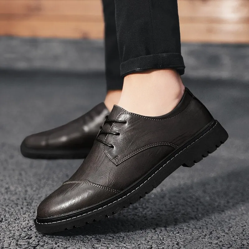 xiangtuibao Men's Split Leather Flat Shoes Comfortable Casual Shoes Footwear Formal Business Shoes Lace-up Breathable Oxford Shoes