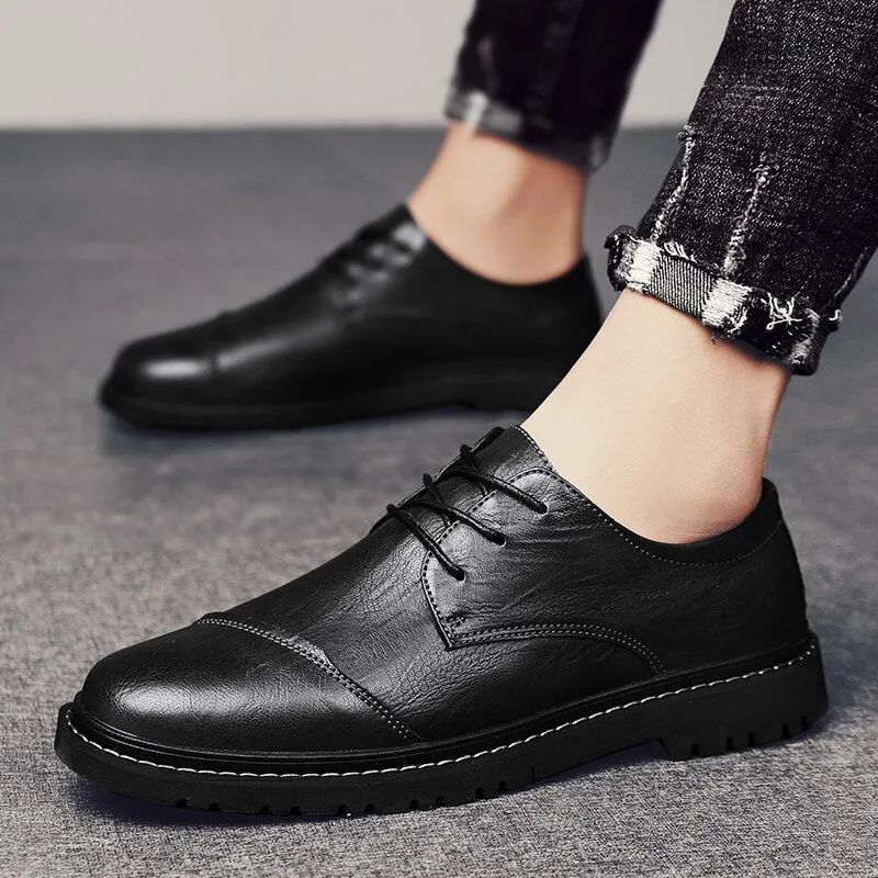 xiangtuibao Men's Split Leather Flat Shoes Comfortable Casual Shoes Footwear Formal Business Shoes Lace-up Breathable Oxford Shoes