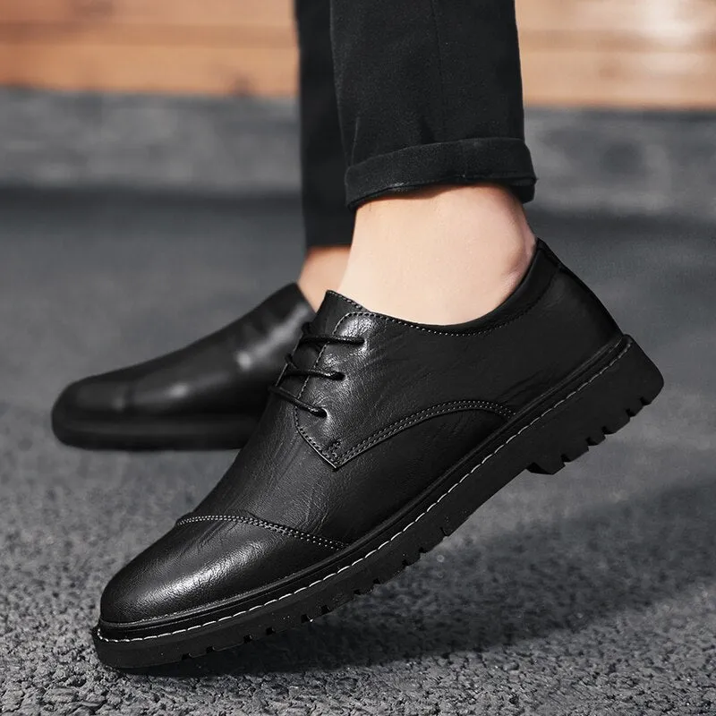 xiangtuibao Men's Split Leather Flat Shoes Comfortable Casual Shoes Footwear Formal Business Shoes Lace-up Breathable Oxford Shoes