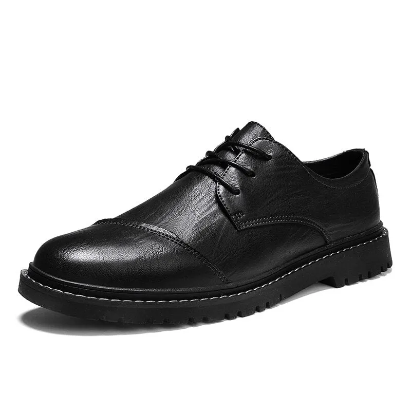 xiangtuibao Men's Split Leather Flat Shoes Comfortable Casual Shoes Footwear Formal Business Shoes Lace-up Breathable Oxford Shoes