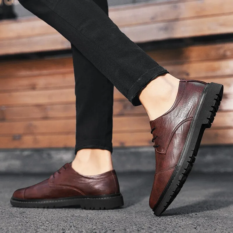 xiangtuibao Men's Split Leather Flat Shoes Comfortable Casual Shoes Footwear Formal Business Shoes Lace-up Breathable Oxford Shoes